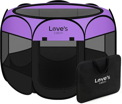 Love's cabin Pet Puppy Dog Playpen, Small Dog Tent Crates Cage Indoor/Outdoor, Portable Playpen for Cat, Foldable Pop Up Dog Kennel Playpen with Carring Case, Removable Zipper Top, Purple
