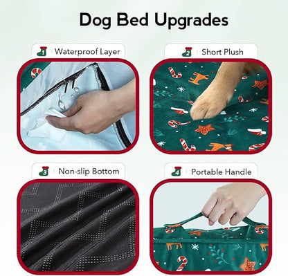 Large Dog Bed for Christmas - XL Orthopedic Egg-Crate Memory Foam Dog Beds with Removable Washable Cover, Waterproof Pet Beds with Non-Slip Bottom, Green