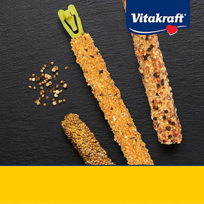 Vitakraft Crunch Sticks Parakeet Treat - Triple-Baked Millet Parakeet Treats with Natural Wood Center - Crunchy & Nutritious Bird Treat Sticks for Small Animals (12 Count, Honey, Egg, and Apple)