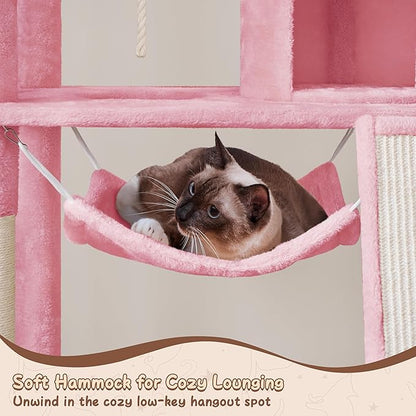Yaheetech 63.5″ H Cat Tree, Multi Level Cat Tree Condo with Basket Hammock Scratching Post, Cat Furniture for Indoor Cats