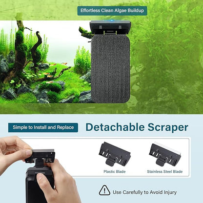hygger Aquarium Magnetic Glass Clean Tool, Algae Scraper for 0.6 Inch Thick Fish Tank Floating Scrubber Brush with Two Detachable Blades