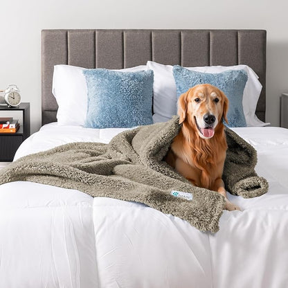 PetAmi Fluffy Waterproof Dog Blanket for Bed Large Dogs, Soft Warm Pet Sherpa Throw Pee Proof Couch Cover, Reversible Cat Blanket Sofa Crate Kennel Protector, Washable Mat (Taupe Camel, 60x80)
