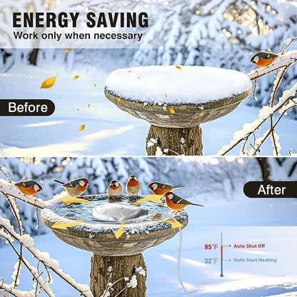 Bird Bath Heater for Outdoors in Winter, 120W Birdbath Heaters for Outdoor Bird Bath Deicer Pond De-icer with Thermostatically Control, Heated Bird Bath Water Heater for Bird Chicken Livestock (White)