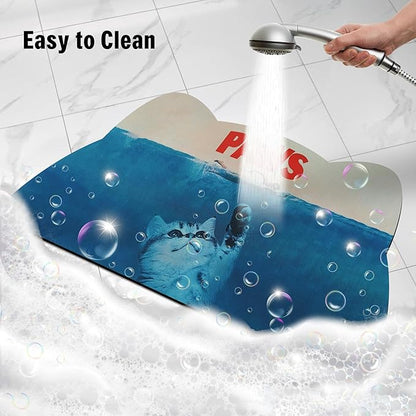 Cat Food Mat - Pet Feeding Mat for Floor, Non-Slip, Waterproof, Super Absorbent, Easy to Clean, Blue, Cat, Dog 18.1''x9.8''