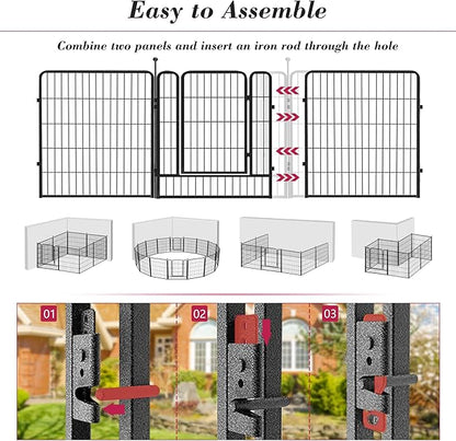 Dog Playpen 32 inch 12 Panels Indoor Dog Pen for Medium/Small Dogs Heavy Duty Metal Dog Fence Outdoor for Yard, Puppy Playpen with Door Portable Pet Fence for RV Camping Yard
