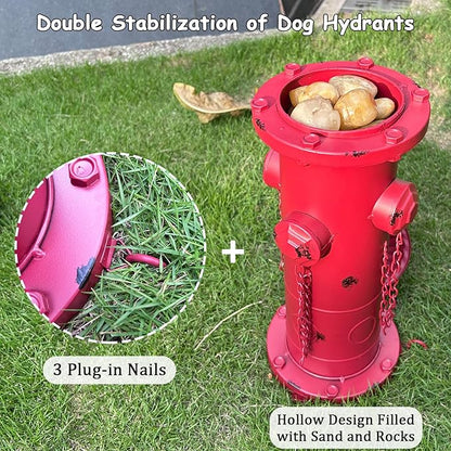 Metal Dog Fire Hydrant, 16" Fake Fire Hydrant Pee Post for Dogs, Large Dog Training Tool with Stakes, Indoor/Outdoor Garden Yard Statue & Decor