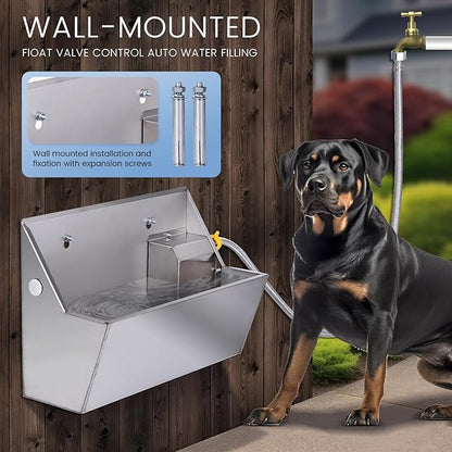 Automatic Water Dispenser for Dog,2.1 Gallon Dog Water Bowl Dispenser for Outdoor,304 Stainless Steel Automatic Pet Waterer for Cat Chicken Livestock (Drainage Hole)