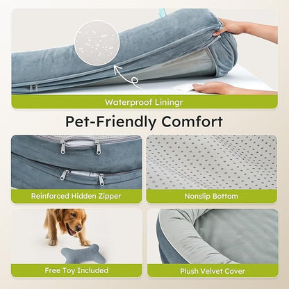 Jumbo Orthopedic Dog Bed, Big Dog Beds for Extra Large Sized Dogs with Full-Surround Bolsters, Dual-Sided Dog Cooling Bed with Memory Foam, Washable Pet Sofa Couch with Nonslip Bottom, Dark Grey