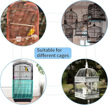 Daoeny Universal Bird Cage Cover, Adjustable Seed Feather Catcher, Soft Airy Nylon Mesh Parrot Net, Birdcage Cover Skirt Sheer Guard for Round Square Cages (Green)