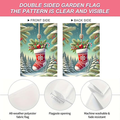 Christmas Garden Flag Christmas Stocking Garden Flag Snowflake Holiday Gardens Flags 12x18 Inch Double Sided Outdoor Decoration for Festive Season Yard Porch Lawn Display