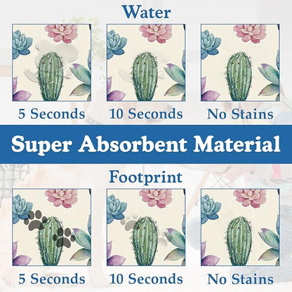 Cactus Flower Pet Feeding Mat for Floors–Christmas Stocking Absorbent Quick Dry Dog Cat Bowl Mat for Food and Water, Non Slip Waterproof Base, Mess-Free Feeding Accessories 16"x24"