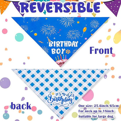 Dog Birthday Decorations, Dog Birthday Hat with Numbers Bandana Bow Tie It’s My Bday Mother Puppers Banner for Small Medium Large Dogs Pets Supplies(Blue)