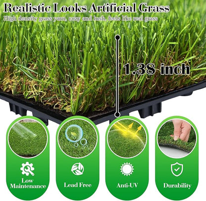 XLX TURF Interlocking Fake Grass Tiles Pad for Dogs Potty Training- 12" x 12" Pet Artificial Grass Squares with Drainage, 6 Pack