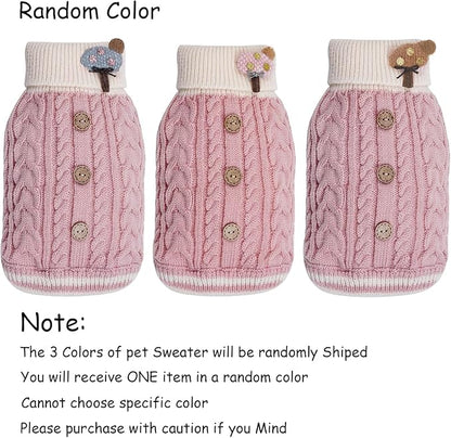 Dog Sweater Turtleneck Knitwear Doggie Pullover Sweater Doggy Winter Coat Warm Pet Clothes Puppy Holiday Clothing Buttons Knitted Outfits for Small Cats Dogs Cold Weather (Small)