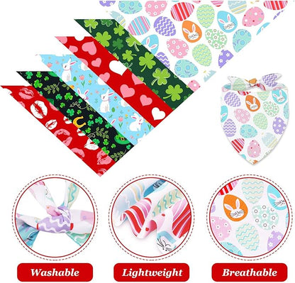 Whaline 6 Pack Valentine's Day Pet Bandanas Heart Pet Neckerchief Shamrock Clover Triangle Dog Bibs Easter Spring Bunny Dog Collar Scarf St. Patrick's Day for Pet Costume Accessories