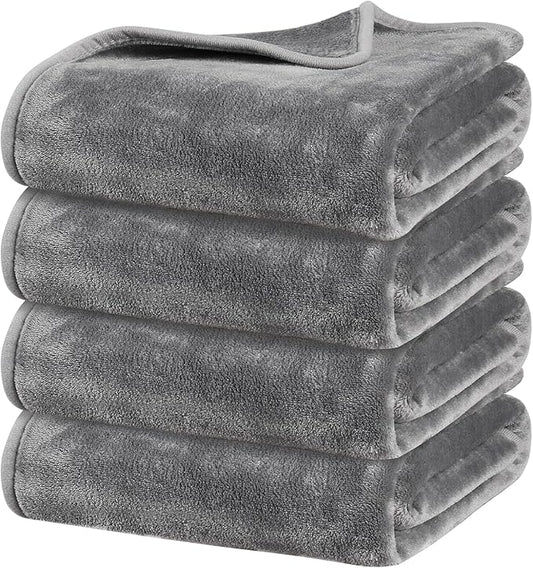 Onarway Dog Blanket Washable for Puppy: 4 Packs Dog Blankets 40”x28” - Fluffy Soft Small Throw for Cat Puppy Kitten Dogs - Fleece Pet Blankets for Bed Sofa Car and Indoor - Light Grey