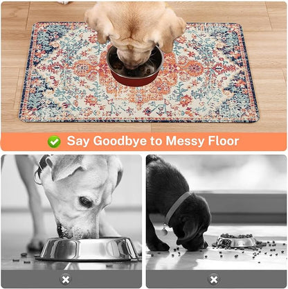 Absorbent Pet Dog Bowl Mat for Food and Water, Pet Cat Food Feeding Mat with Non Slip Rubber Backing, Dog Food Mats for Floors Waterproof, 16"x24"