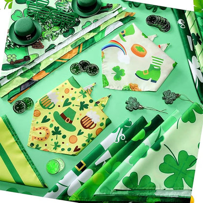 100 Pcs St. Patrick's Day Dog Bandanas Irish Pet Bandanas Bulk Holiday Green Four Leaf Clover Triangle Pet Bibs Scarf for Medium Large Dog St. Patricks Day Irish Festival Costume Decor