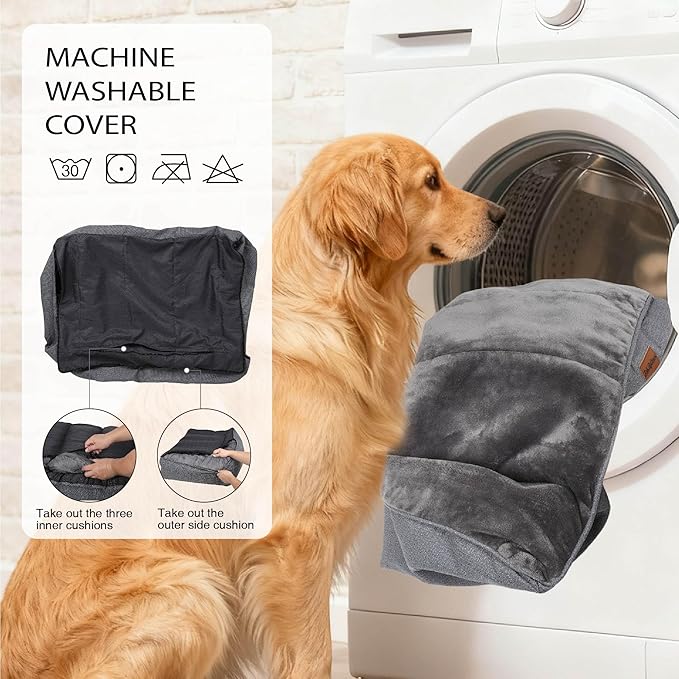 Orthopedic Dog Bed for Large Dogs - Extra Thick Supportive Dog Couch Bed, Pet Beds Sofa with Waterproof Washable Cover & Non-Slip Bottom, Brown, 38x28 Inch