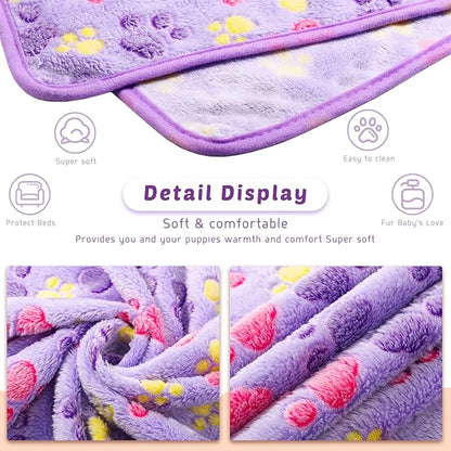 Tegeme 8 Pcs Fleece Dog Blankets for Small Dogs Cat Soft Coral Velvet Warm Sleep Mat Fluffy Dog Paw Print Blanket for Kitten Doggy Small Animal(24 x 16 Inch,Mixed Color)