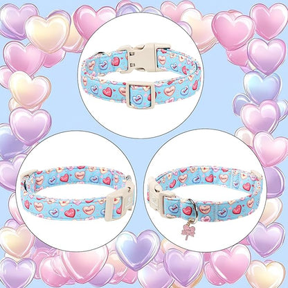 Valentines Dog Collar for Small Dogs - Valentine Candy Hearts Dog Collars, Love Boy Girl Dogs Collars, Lightweight Adjustable Cute Blue Puppy Collar with Quick-Release Buckle S