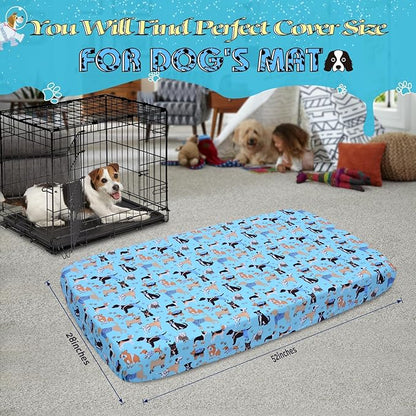 Replacement Dog Bed Covers Elastic Edged Washable Pet Bed Protector with Cute Dog Pattern Design for Small & Medium Pet Beds, Cover Only (Blue, 52x28x5 Inch)