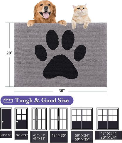 Buganda Dog Door Mat for Muddy Paws, Absorbent Dirt Trapper Non Slip Indoor Doormats, Washable Low-Profile Mat for Mud Dogs, Entryway Carpet for Inside Floor (36x24 Inches, Grey)