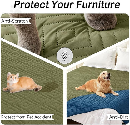 hyha Waterproof Dog Blanket, Soft Dog Bed Cover Pet Blankets, Waterproof Sofa Couch Cover for Dogs Washable, Reversible Pet Couch Covers for Sofa Furniture (40x70 Inch, Green/Navy Blue)