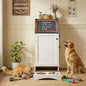 Dog Food Feeding Station with Storage, Pet Food Storage Cabinet with Bowls and Flip-Top Blackboard, Hidden Trash Can, Pet Organizer Cabinet for Dog and Cat, White