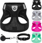 PUPTECK Adjustable Dog Harness Collar and Leash Set Step in No Pull Pet Harness for Small Medium Dogs Puppy and Cats Outdoor Walking Running, Soft Mesh Padded Reflective Vest Harnesses, Solid Black XS