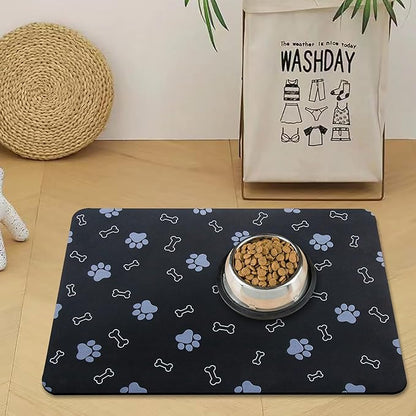 Pet Cat Dog Food Mat Non Slip Mat for Dog Water Bowl Mat Quick Dry Absorbent Cat Feeding Mat, 24 * 16.9 in, Black
