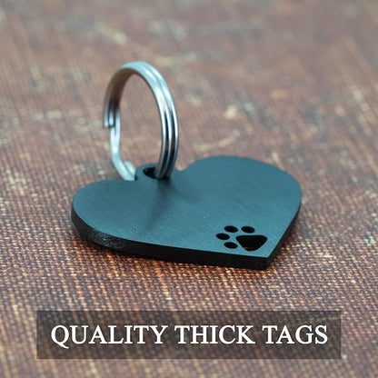 Ultra Joys Dog Tags Personalized for Pets - Hollow Paw Custom Pet ID Tag - Engraved Dog Tag for Small, Large Dogs - Small Heart in Black