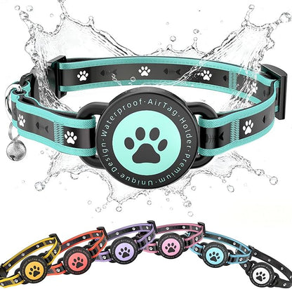 Airtag Cat Collar Breakaway, Reflective Cat Collar with AirTag Holder and Bell, Compatible with Apple Air Tag, Comfortable Padding, Adjustable, Durable (Turquoise, XS)