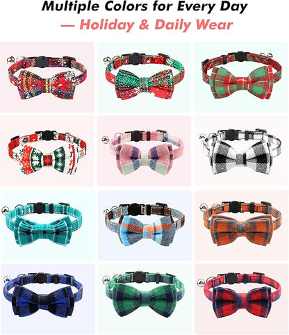 Joytale Upgraded Cat Collar with Bells, Breakaway Cat Collars with Bow Tie, 1 Pack Girl Boy Safety Plaid Kitten Collars, Orange