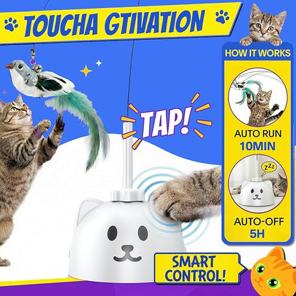Interactive Cat Toys for Indoor Cats - Automatic Flying Bird Feather Toy, USB Rechargeable Electric Cat Teaser with Strong Sticky Base, Smart Motion Self-Play Toy for Bored Cats(Green)