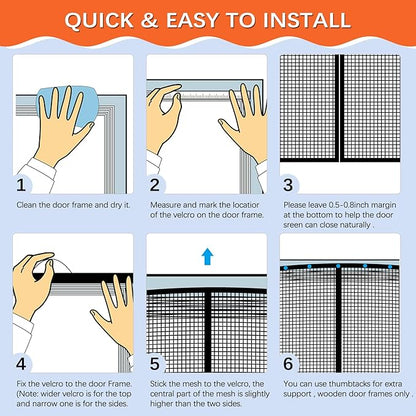 Reversible Left Right Side Opening Fiberglass Magnetic Screen Door, Fit Door Size 72x80in,Heavy Duty Fiberglass Screen Door Mesh for Front, Patio Sliding Door, French Bug Door Screen Magnetic Closure