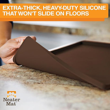 Neater Pet Brands Neater Mat Pet Mats for Food and Water, Cat & Dog Bowl Mat Waterproof Silicone, Feeding Tray, Dog Food Mats for Floors, Placemat w/Raised Edge for Under Bowls, 16” x 10”, Brown