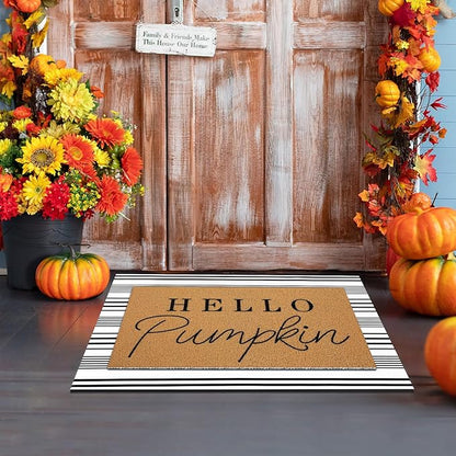 Tinideya 2 Pcs Door Mat Welcome Non Slip Coir Mats Floor Layering Doormats Seasonal for Front Porch Entryway Decor(Hello Pumpkin)
