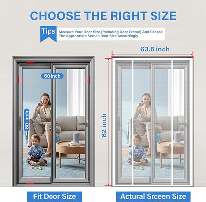 Magnetic Screen Door Upgraded PET Mesh Stronger Than Fiberglass and Polyester,Hands Free,Keeps Bugs Out,Pet & Kid Friendly,Suitable for Sliding Door,Large Patio Door and French Door-60''x80''