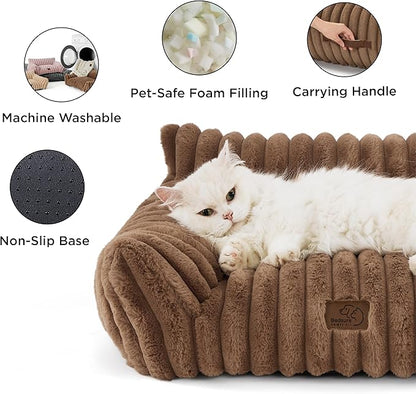 Bedsure ComfyFleece™ Cute Dog Couch for Medium Dogs - As Seen on TV on Good Day New York, Dog Couch Bed with Removable, Washable Cover, Supportive Pet Sofa, for Medium Large Dogs, 36inch, Camel Brown