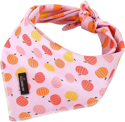 ARING PET Halloween Dog Bandanas, Cotton Pink Pumpkin Pet Bandanas Cute Triangle Bibs Scarf for Small Medium Large Boy Girl Dogs and Cats-L