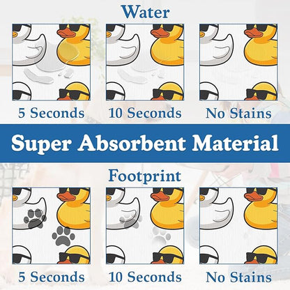 Cute Ducks Glasses Pet Feeding Mat for Floors–Christmas Stocking Absorbent Quick Dry Dog Cat Bowl Mat for Food and Water, Non Slip Waterproof Base, Mess-Free Feeding Accessories 12"x20"