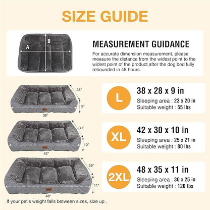 Orthopedic Dog Bed for Extra Large Dogs - Extra Thick Supportive Dog Couch Bed, Pet Beds Sofa with Waterproof Washable Cover & Non-Slip Bottom, Grey, 42x30 Inch