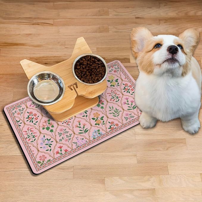Absorbent Pet Dog Bowl Mat for Food and Water, Pet Cat Food Feeding Mat with Non Slip Rubber Backing, Dog Food Mats for Floors Waterproof, 17"x30"