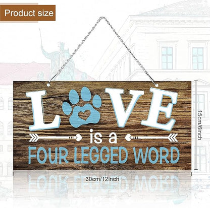 Dog Wall Decor Room Love Is a Four Legged Word Pet Paw Sign Dog Vintage Metal Hanging Decorative Signs Plaque Wall Decorative for Christmas Pet Lover Gifts Thanksgiving(12 x 6 Inch)