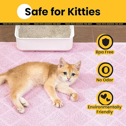 Cat Litter Mat Litter Trapping Mat, 35" x 23" Premium Durable PVC Grid Mesh with Scatter Control, Non-slip, Less Waste Cat Litter Box Mat, Pink