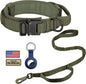 DAGANXI Tactical Dog Collar, Adjustable Military Training Nylon Dog Collar with Control Handle and Heavy Metal Buckle for Medium and Large Dogs, with Patches and Airtags Case (XL, Green-Set)