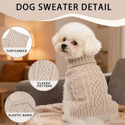 Dog Sweaters for Small Dogs Cute Winter Chihuahua Clothes Pullover Puppy Sweater Girl Boy Warm Knit Dog Clothes Turtleneck Pet Sweater Solid Color Cat Outfit(Beige, X-Small)