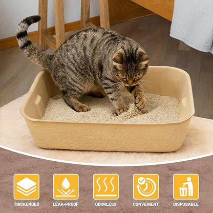 4 Pack Disposable Cat Litter Boxes, Durable Leak-Proof Cardboard Kitty Litter Trays for Temporary Use, Litter Box Liners & Travel, Ideal for Picky Cats