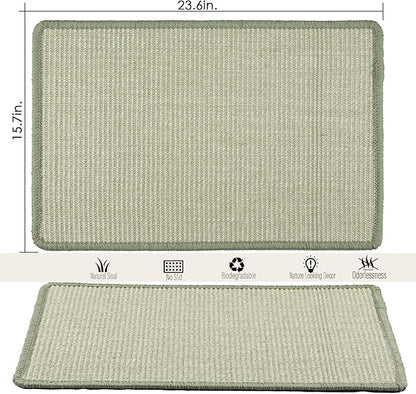 Cat Scratcher Mat,23.6x15.7inch Sisal Cat Scratchers for Indoor Cats with Velcro,Stick on Floor Wall Cat Scratch Pad,Horizontal Cat Scratch Rug Protect Furniture and Sofas (Light Gray)